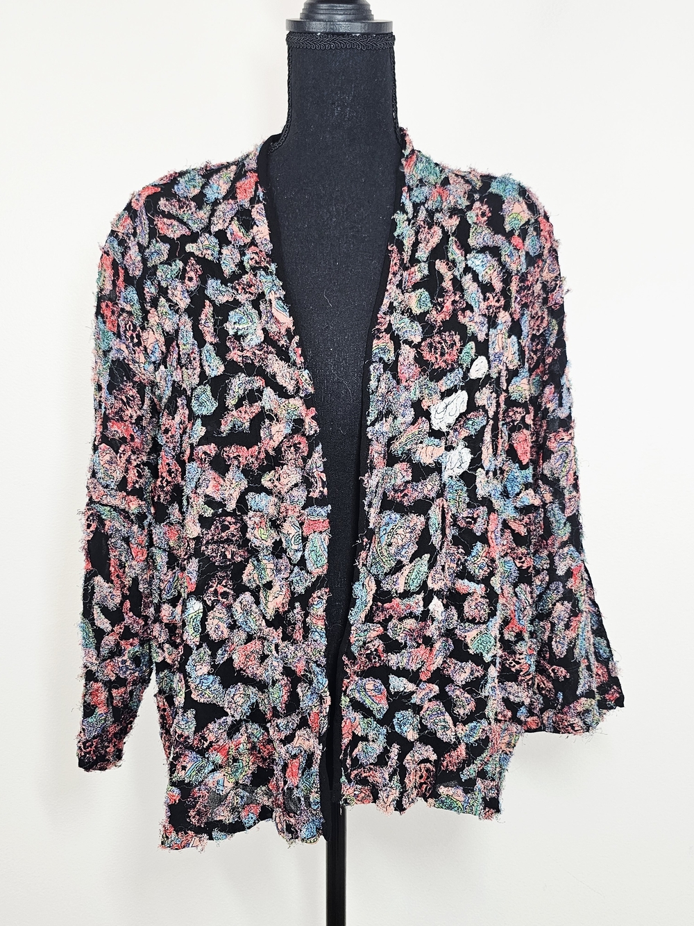 Dilemma Dhun Shroff Textured Open Front Sweater Cardigan Multicolor Accents